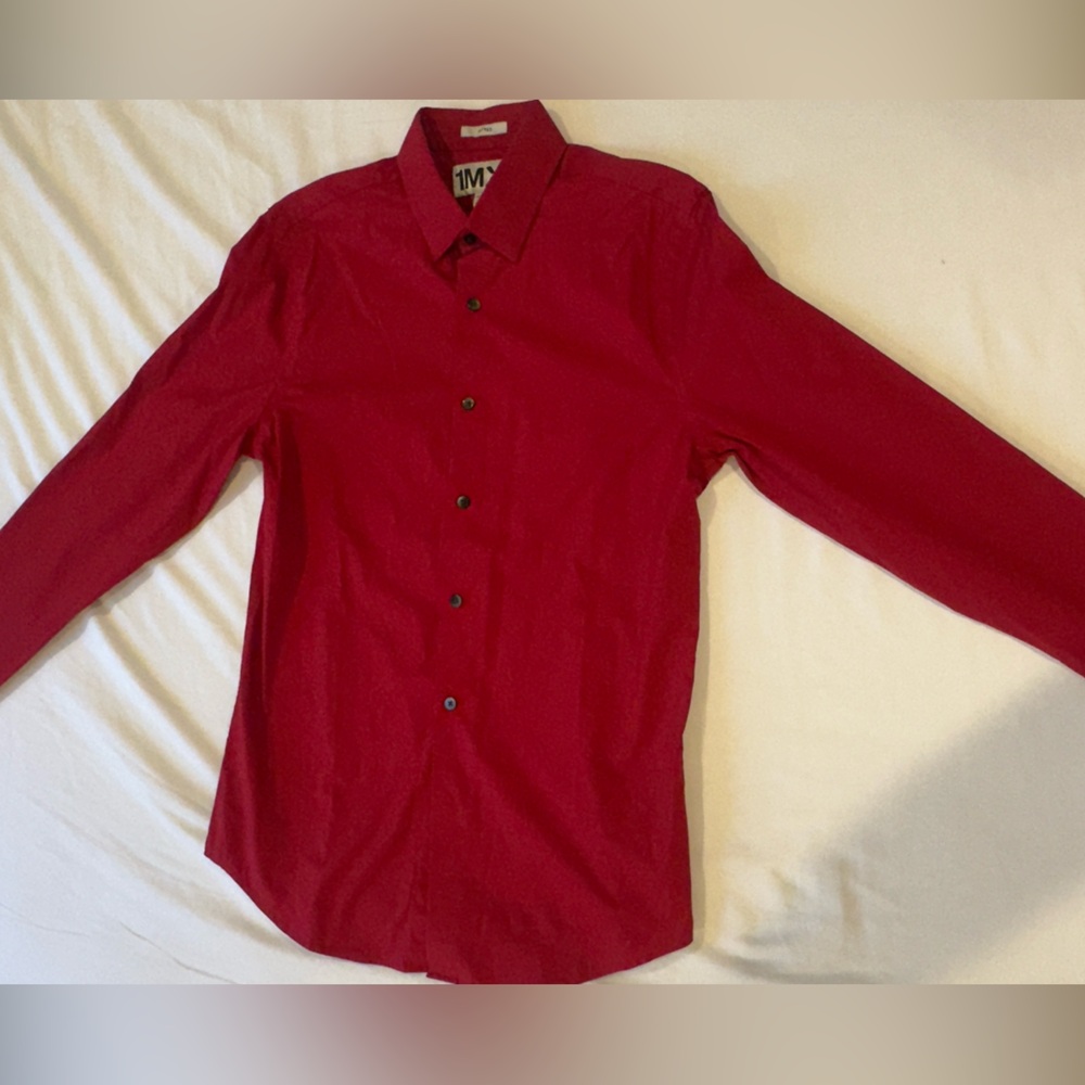 Cherry Red Long Sleeve Button Up Dress Shirt